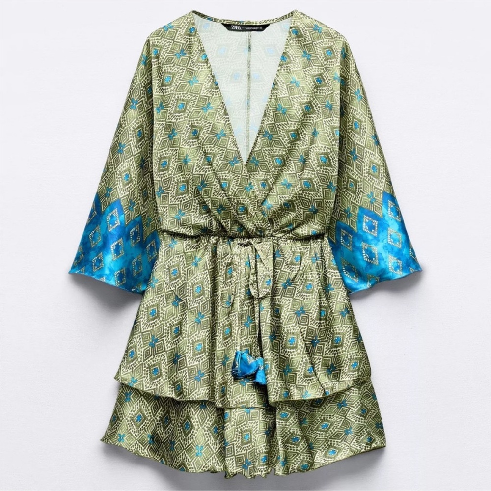 Zara Blue and Green Geometric Mini Dress